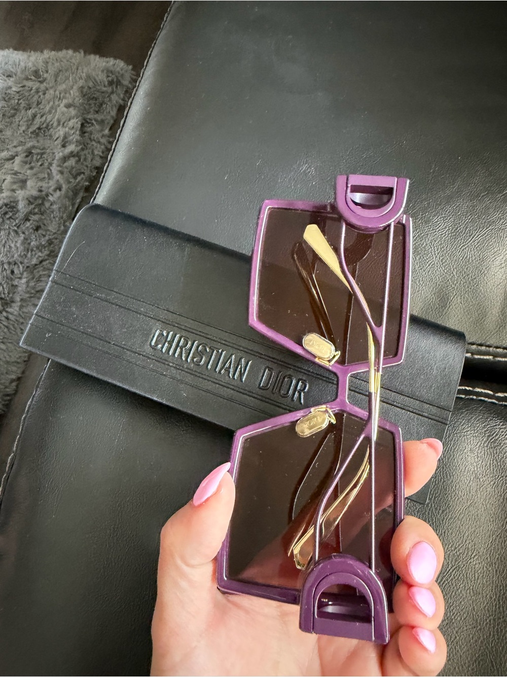 Dior Purple Geometric Frame Sunglasses with Gold Accents